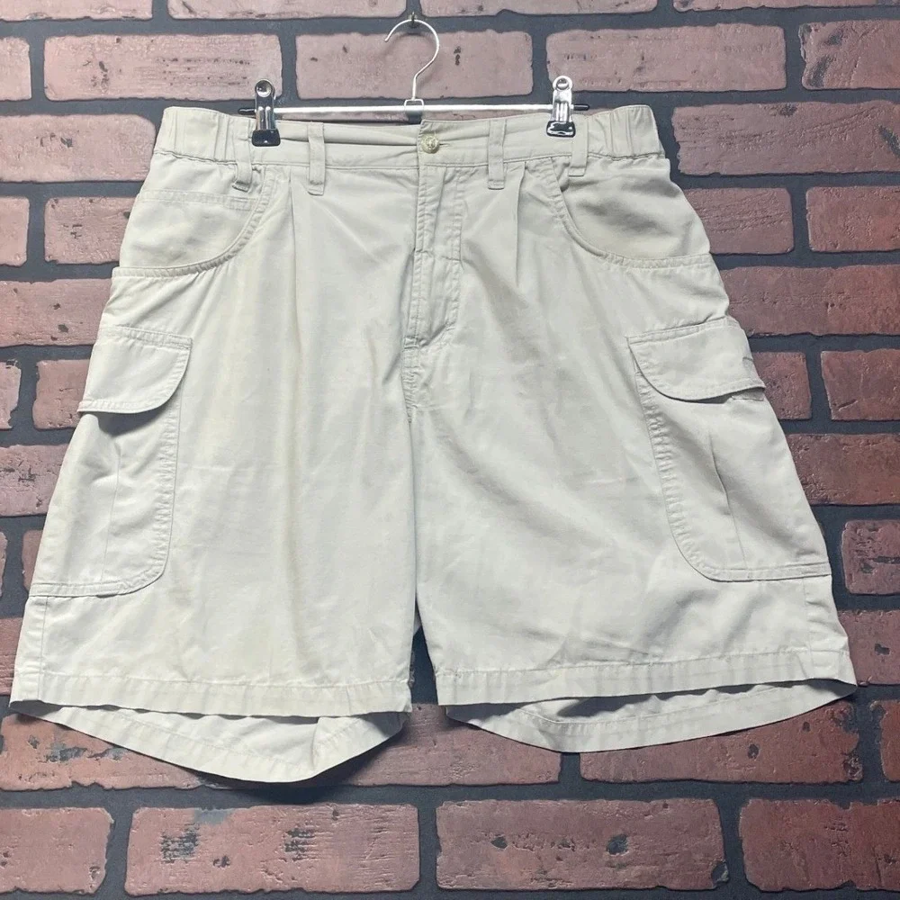 Columbia Men's M Khaki Cargo Shorts Outdoor Utility Elastic Waist Cotton